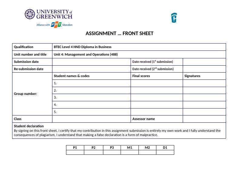 Unit 4 Management And Operations 4 Assignment