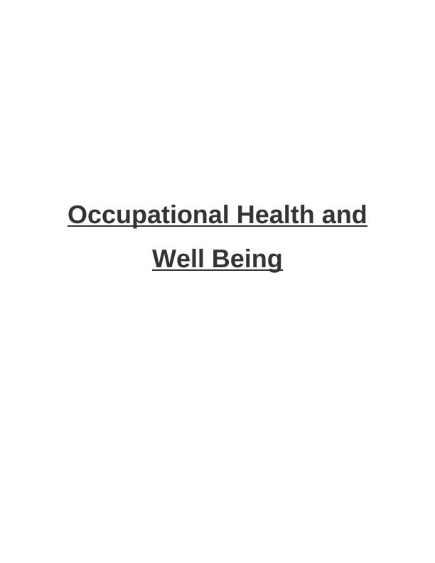 Occupational Health and Well Being_1