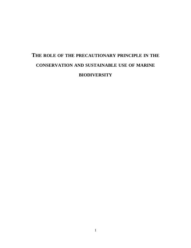 The Role of Precautionary Principle in Marine Biodiversity Conservation_1