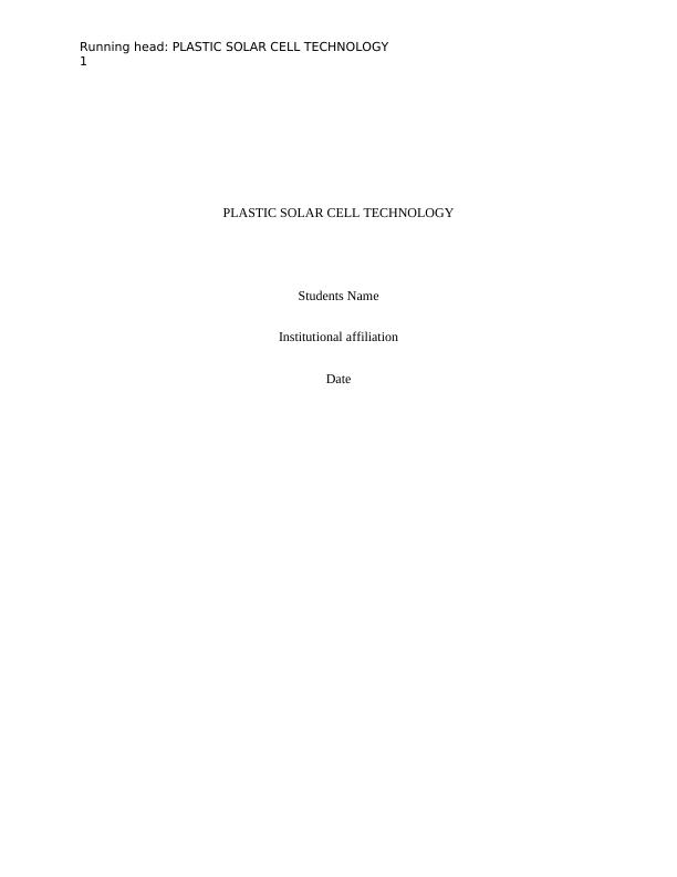 Plastic Solar Cell Technology | Assignment_1