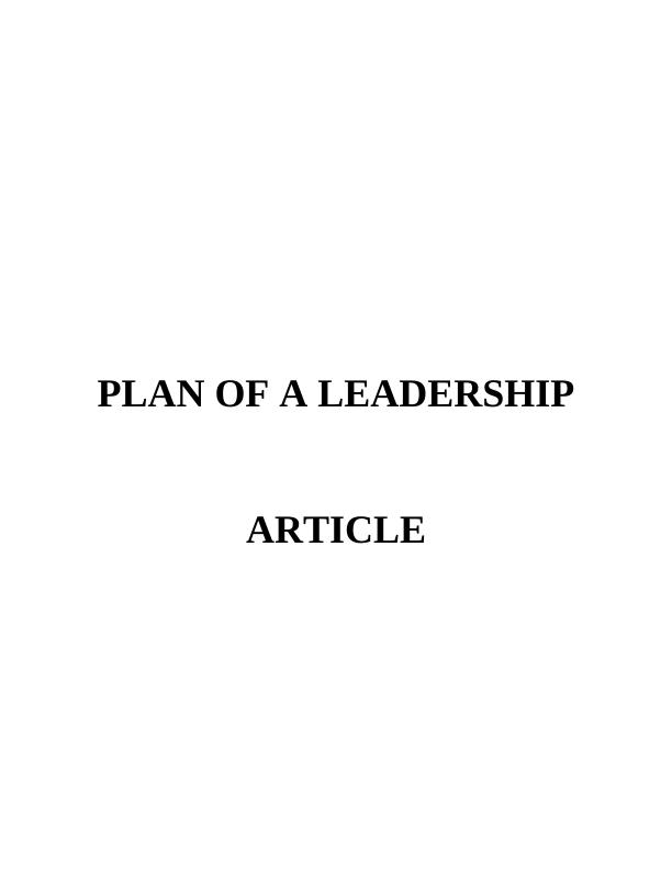 Article on Plan Of a Leadership_1