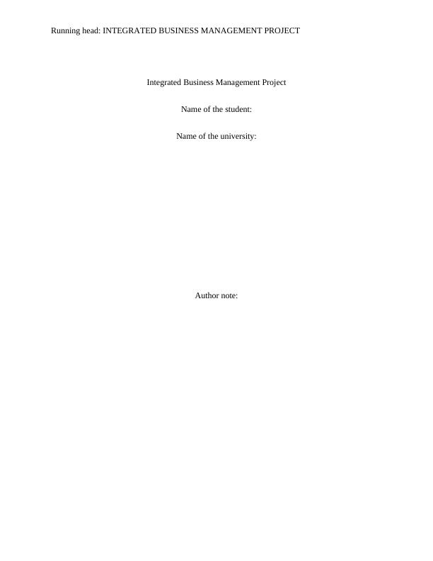 HC3131 Integrated Business Management Project  | Business Expansion Report_1
