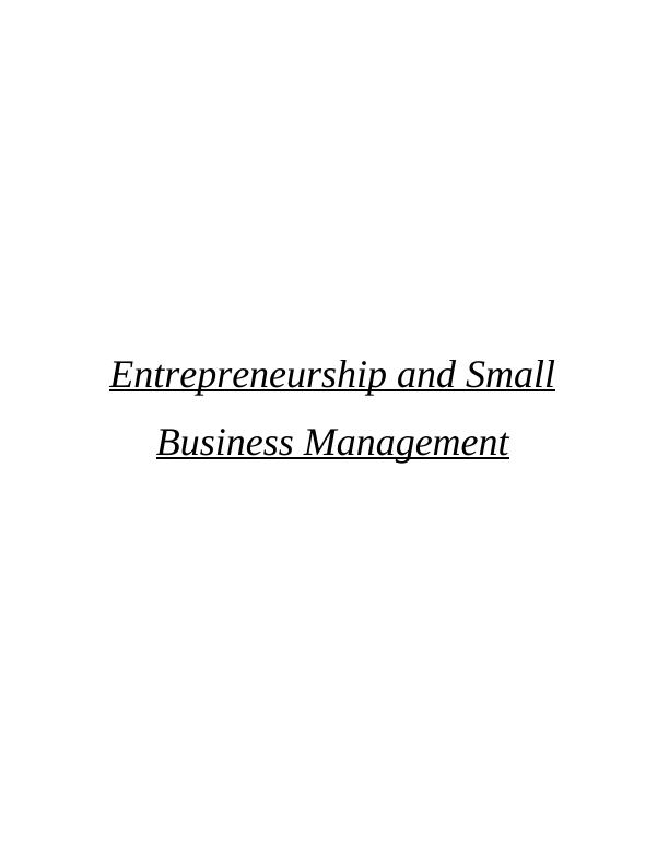 (Doc) Entrepreneurship and Small Business Management Assignment_1