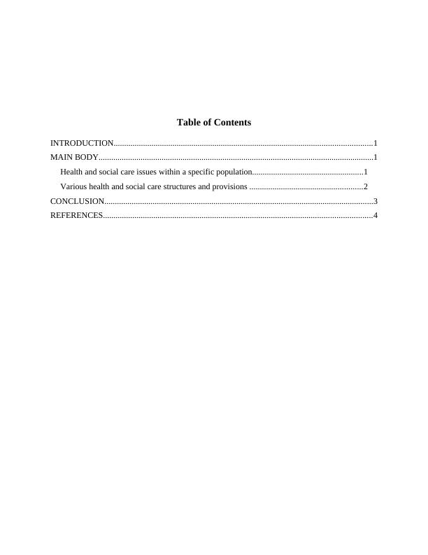 Health and Social Care Issues in Specific Population