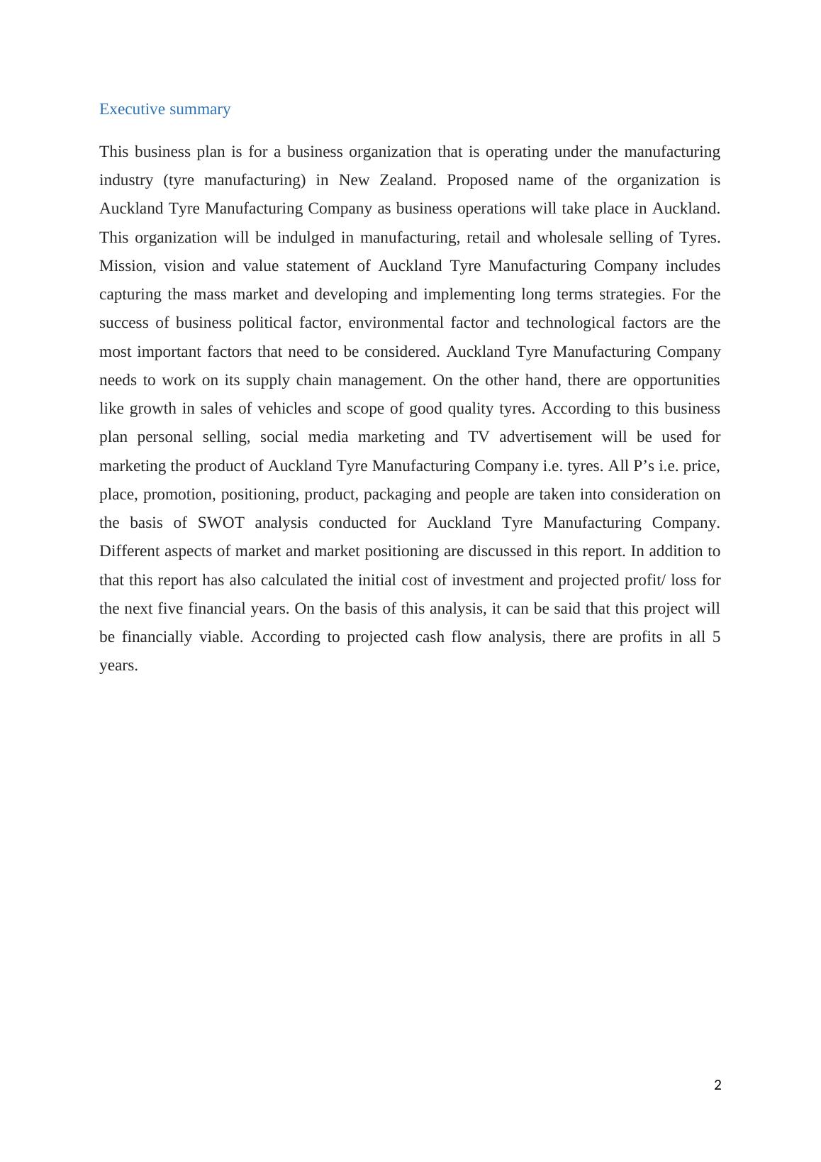 Business Plan Auckland Tyre Manufacturing Limited.