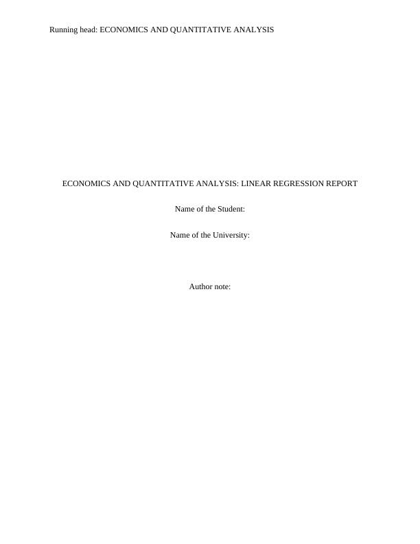 Economics and Quantitative Analysis: Linear Regression Report_1
