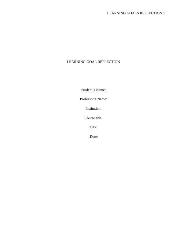 Learning Goals Reflection | Assignment_1