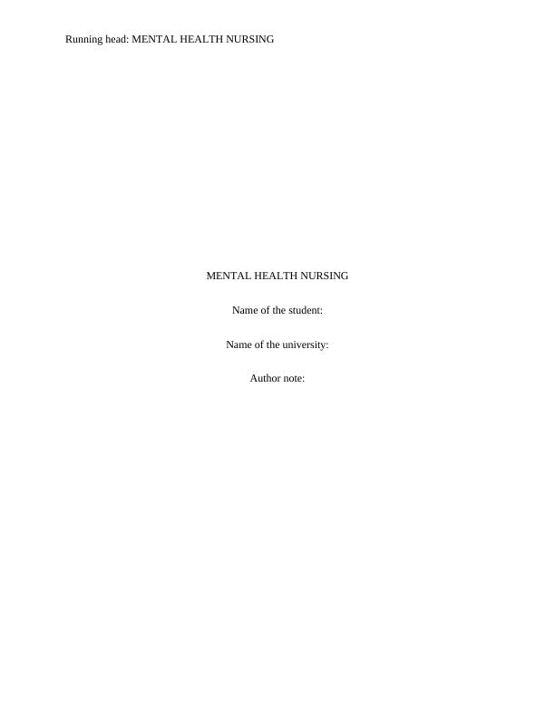 Mental Health Nursing: Case Study of Cognitive Impairment and Care Plan_1
