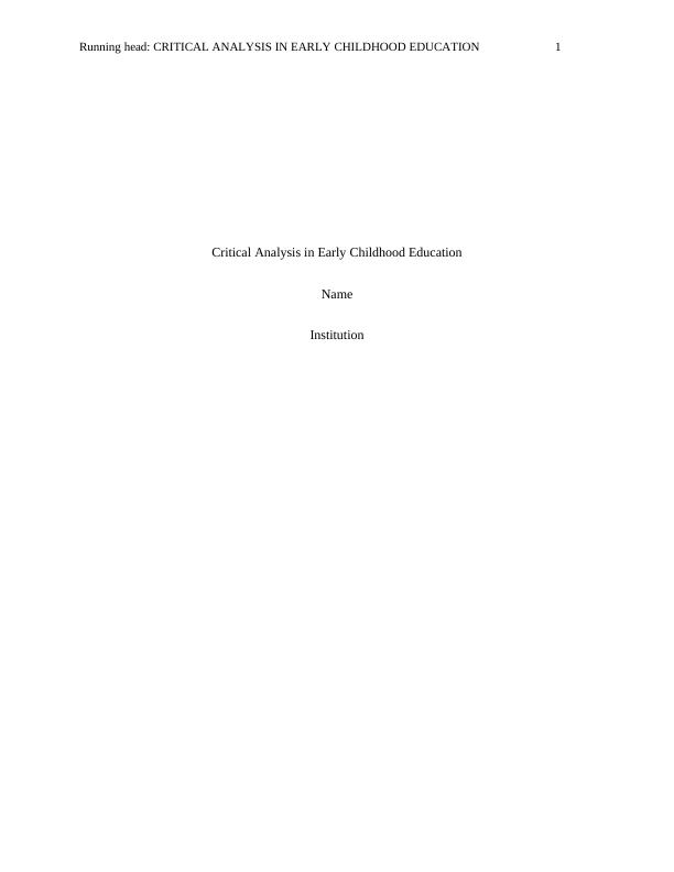 Critical Analysis in Early Childhood Education_1