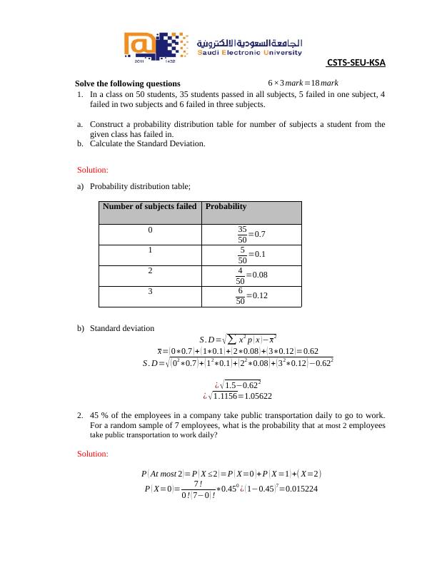 Statistics Assignment-2: Probability Distribution, Standard Deviation ...