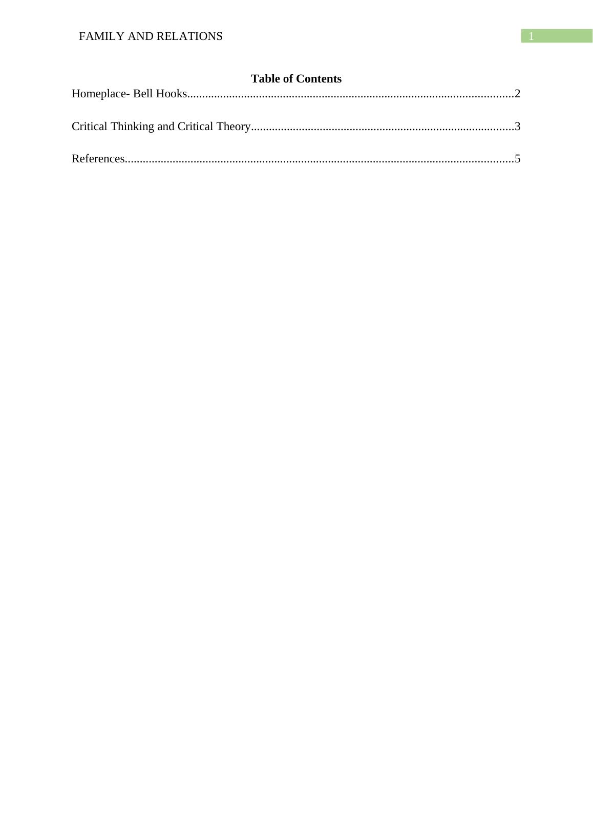 Family and Relations Homeplace Bell Hooks