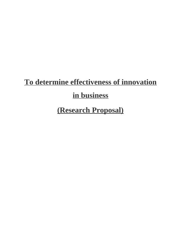 Effectiveness of Innovation in Business Assignment_1