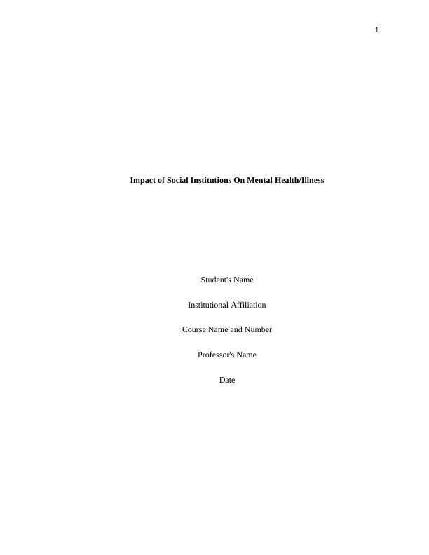 Impact of Social Institutions On Mental Health PDF_1