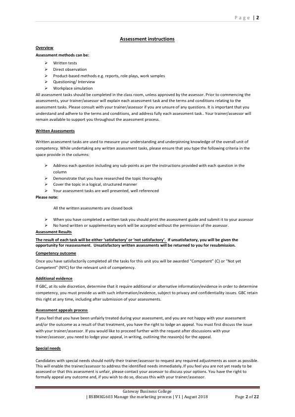 BSBMKG603 Manage the Marketing Process Assessment Cover Sheet and Activities_2