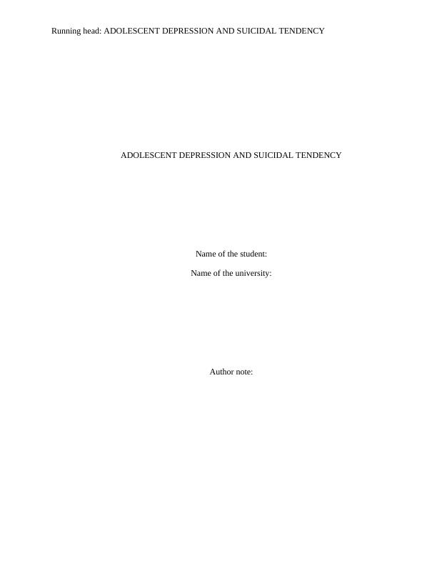 Adolescent Depression and Suicidal Tendency PDF_1