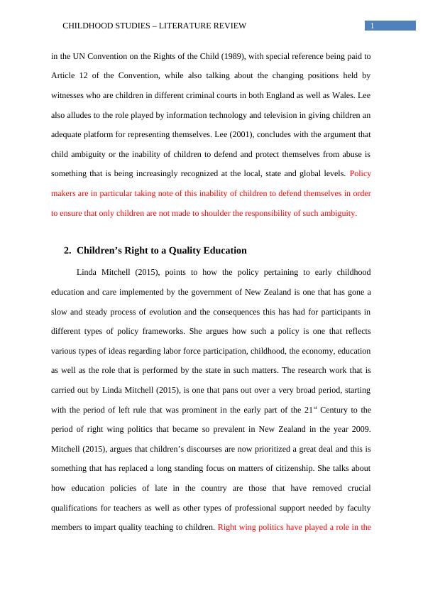 Childhood Studies - Literature Review_2