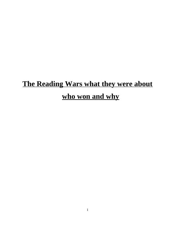 The Reading Wars: What They Were About, Who Won, and Why_1