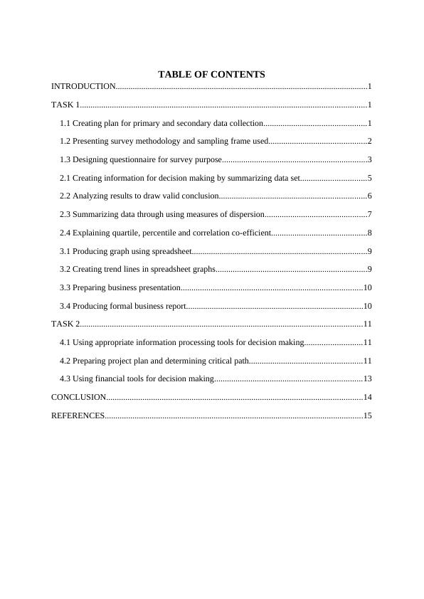 Business Decision Making TABLE OF CONTENTS INTRODUCTION_2