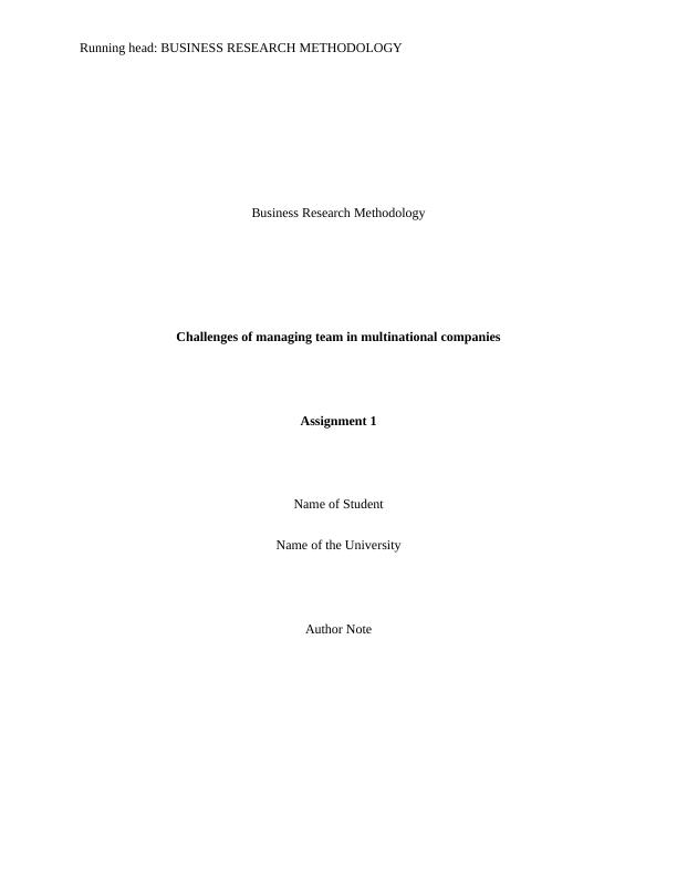 Business Research Methodology - HI6008 - Multinational Companies_1
