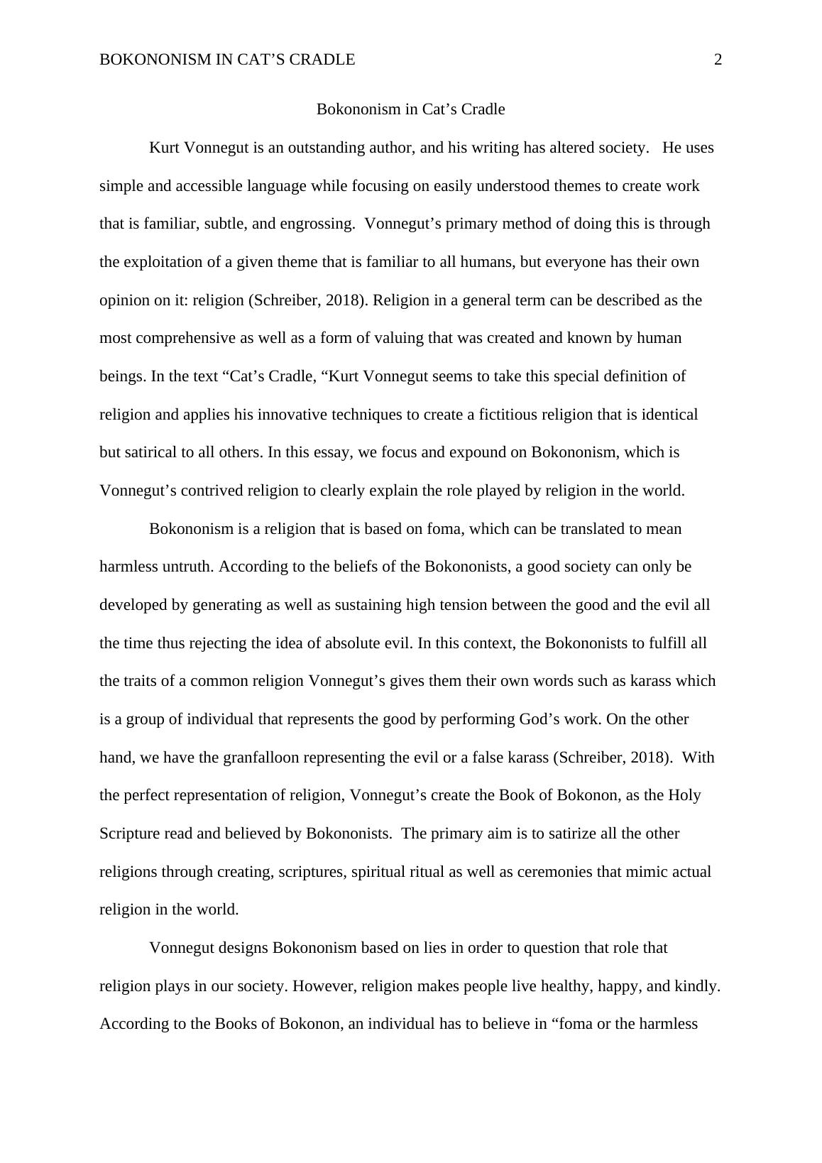 BOKONONISM IN CAT’S CRADLE.