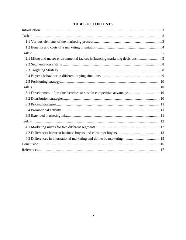 MARKETING PRINCIPLES TABLE OF CONTENTS Introduction 3 Task 13 1.1 Product/Service Development and Marketing Strategy_2