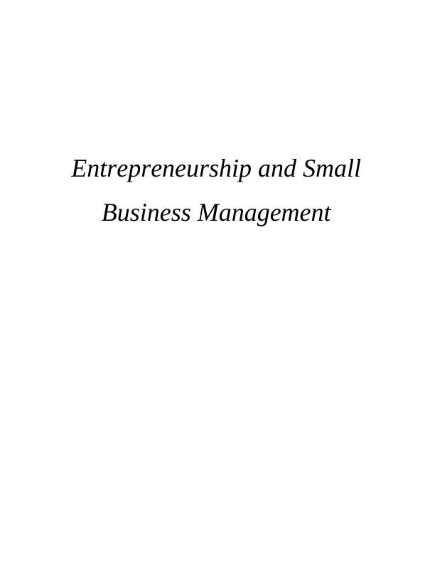 (Doc) Assignment: Entrepreneurship and Small Business Management_1