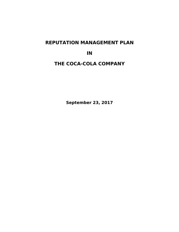 Reputation Management Plan of Coca Cola Company_1