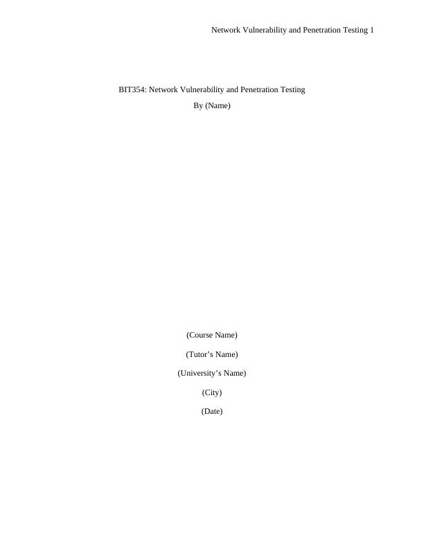 BIT354: Network Vulnerability and Penetration Testing PDF 2022_1