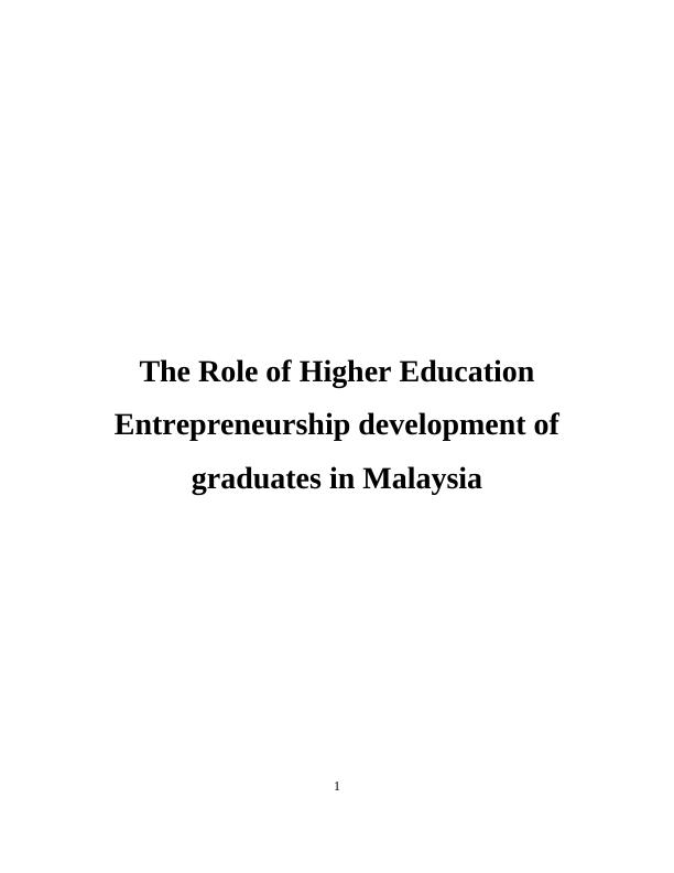 Higher Education in Entrepreneurship Development : Report_1