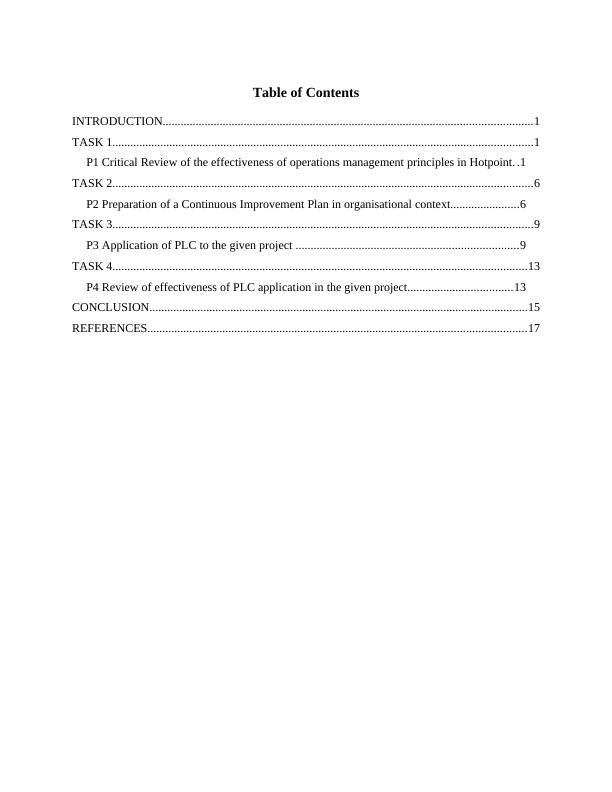 Operation and Project Management Assignment - Company Hotpoint_2