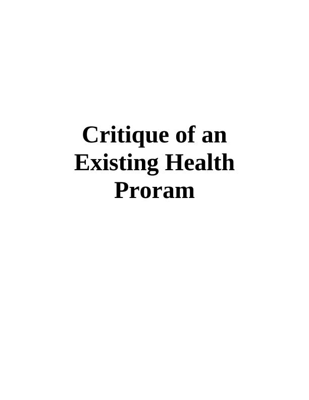 Critique of an Existing Health Program_1