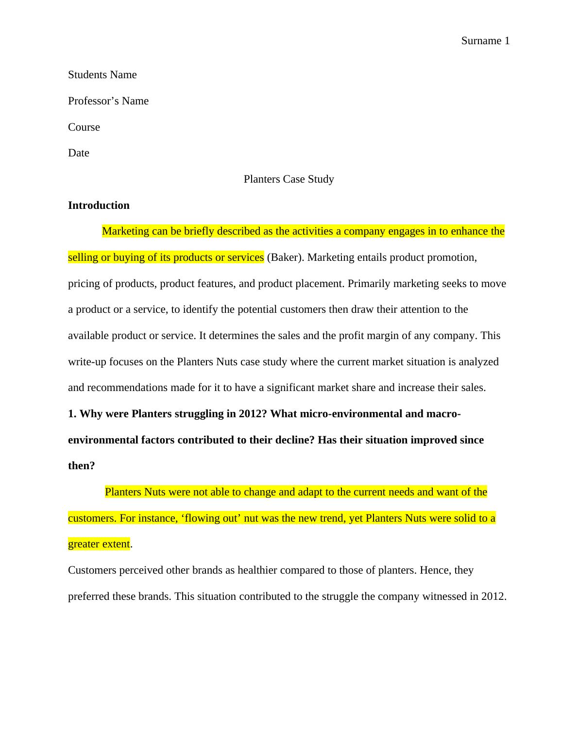 Planters Nuts case study Assignment