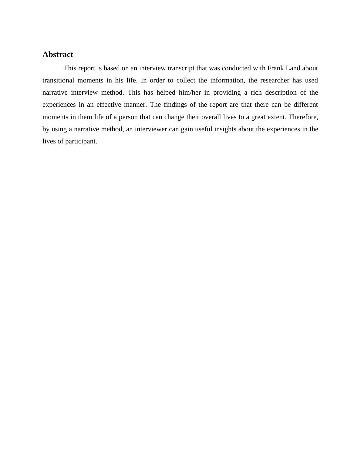 Transitional Moments in Frank Land's Life Desklib