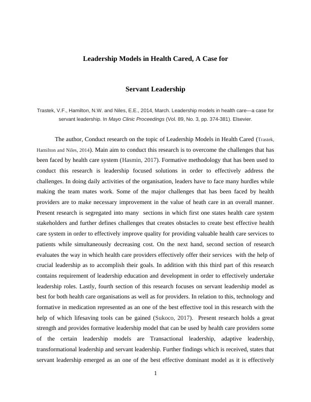 Leadership Models in Health Care - A Case for Servant Leadership_3