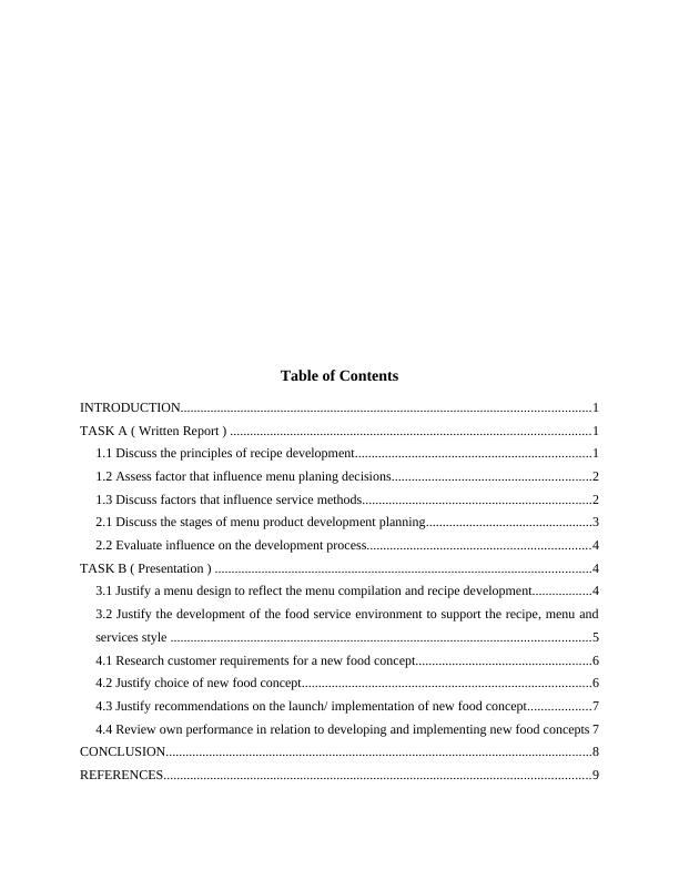 Menu Planning & Product Development Assignment PDF