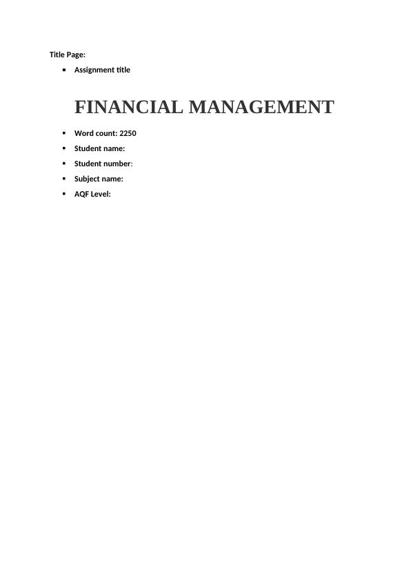 Assignment On Knowledge Of Financial Management_1