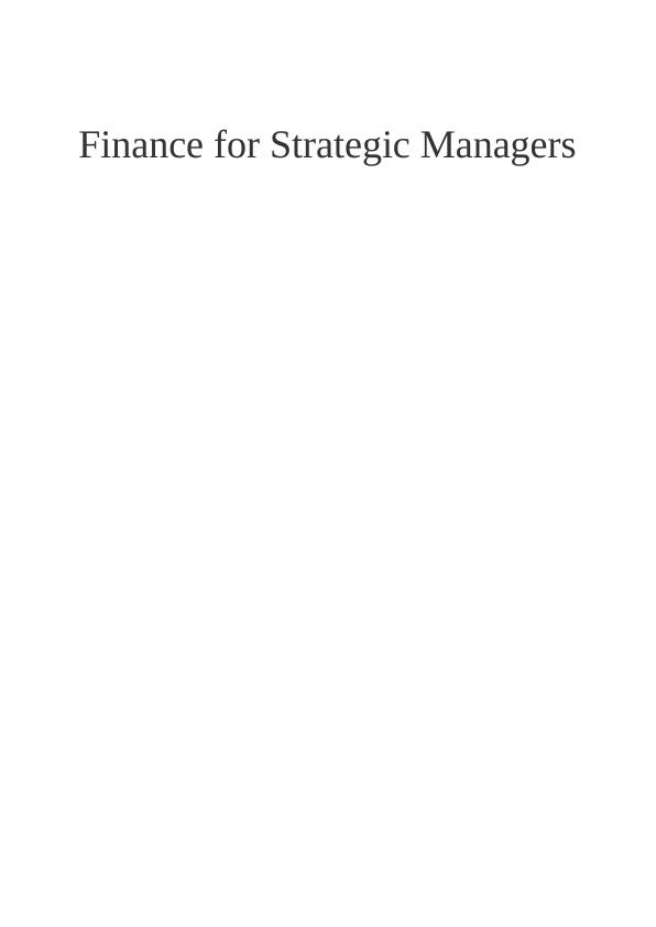 Finance for Strategic Managers: Assignment_1