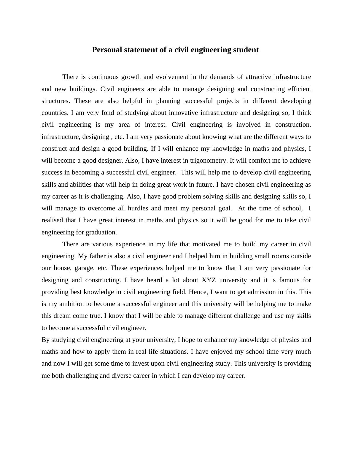 civil engineering student personal statement