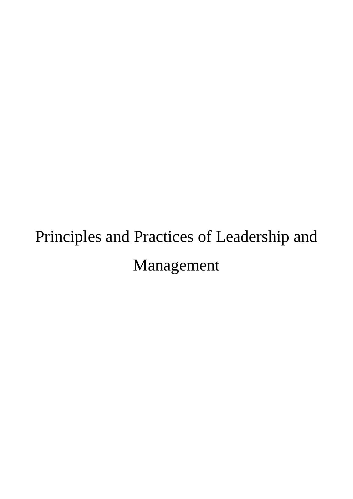 Leadership And Management Assignment