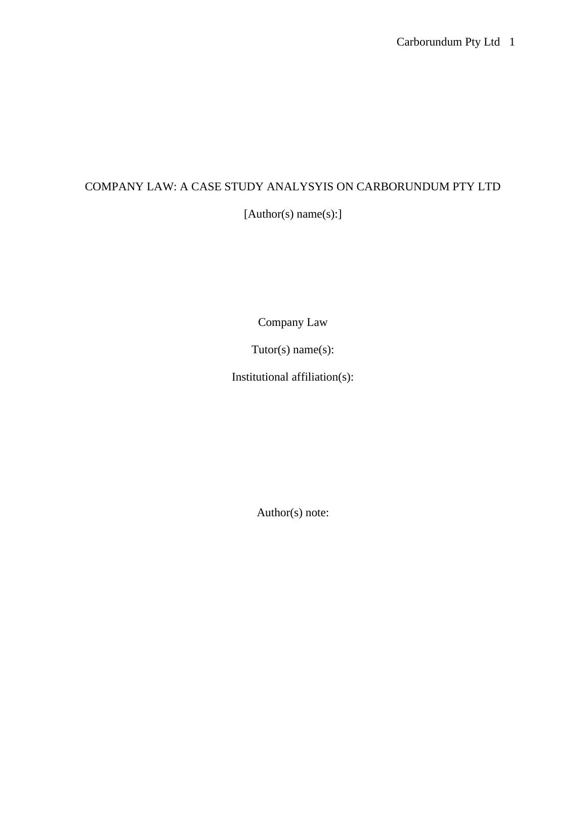 Case Study Analysis of Carborundum Pty Ltd- Company Law_1