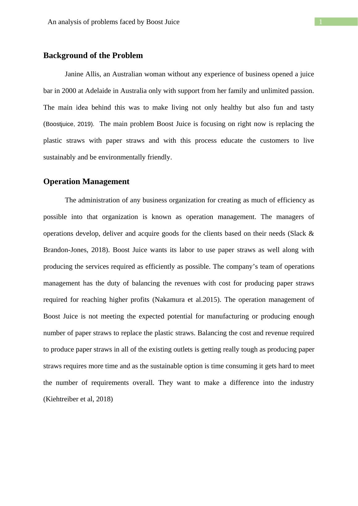 An Analysis of Problems Faced by Boost Juice Assignment 2022