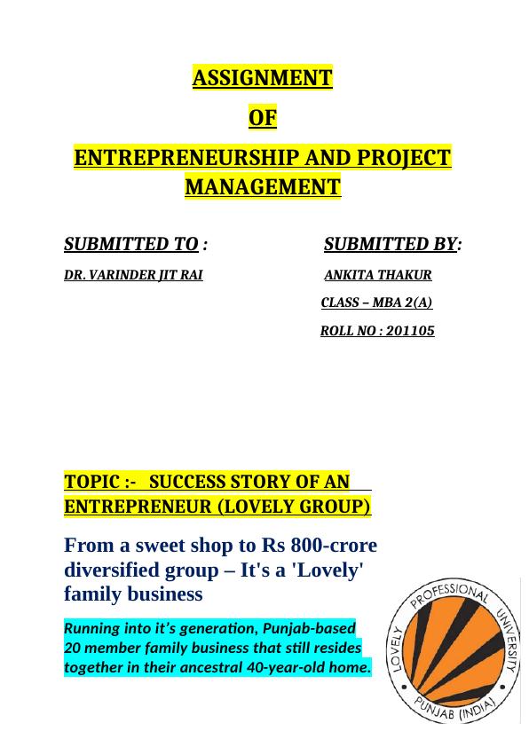 Assignment of Entrepreneurship and Project Management_1