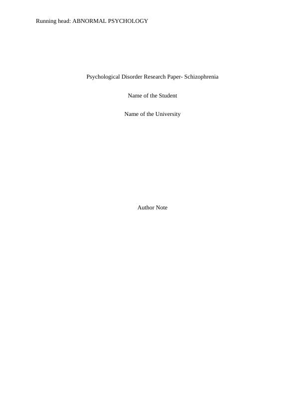 research paper about psychological disorder