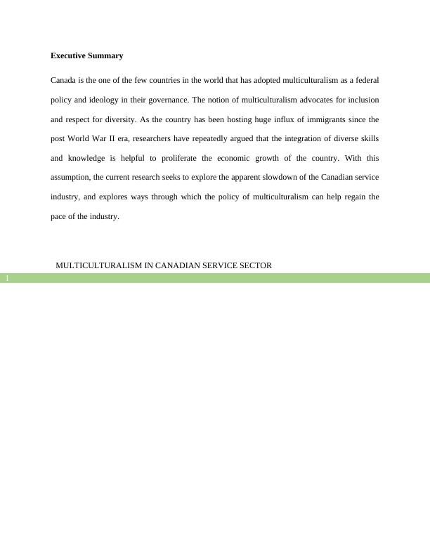 Multiculturalism in Canadian Service Sector