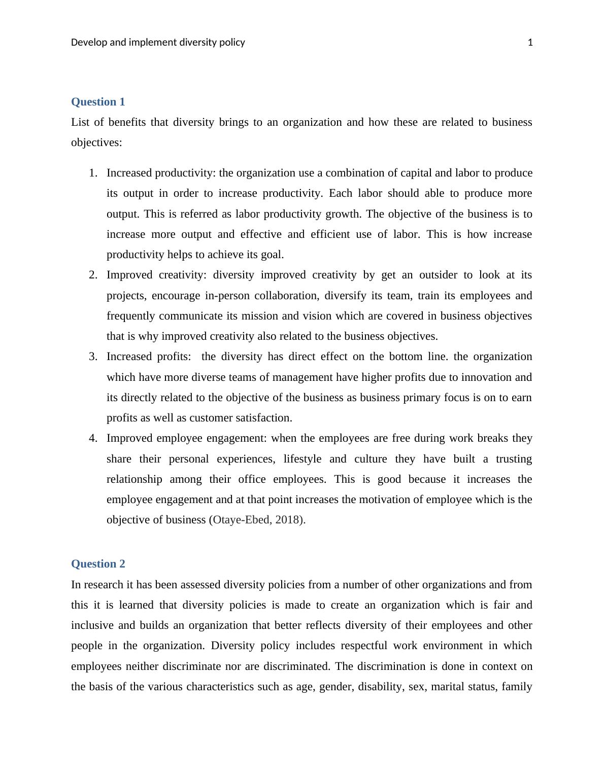 Develop and implement diversity policy.