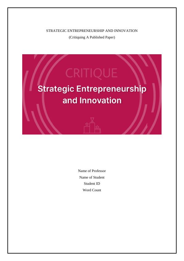 assignment on innovation and entrepreneurship