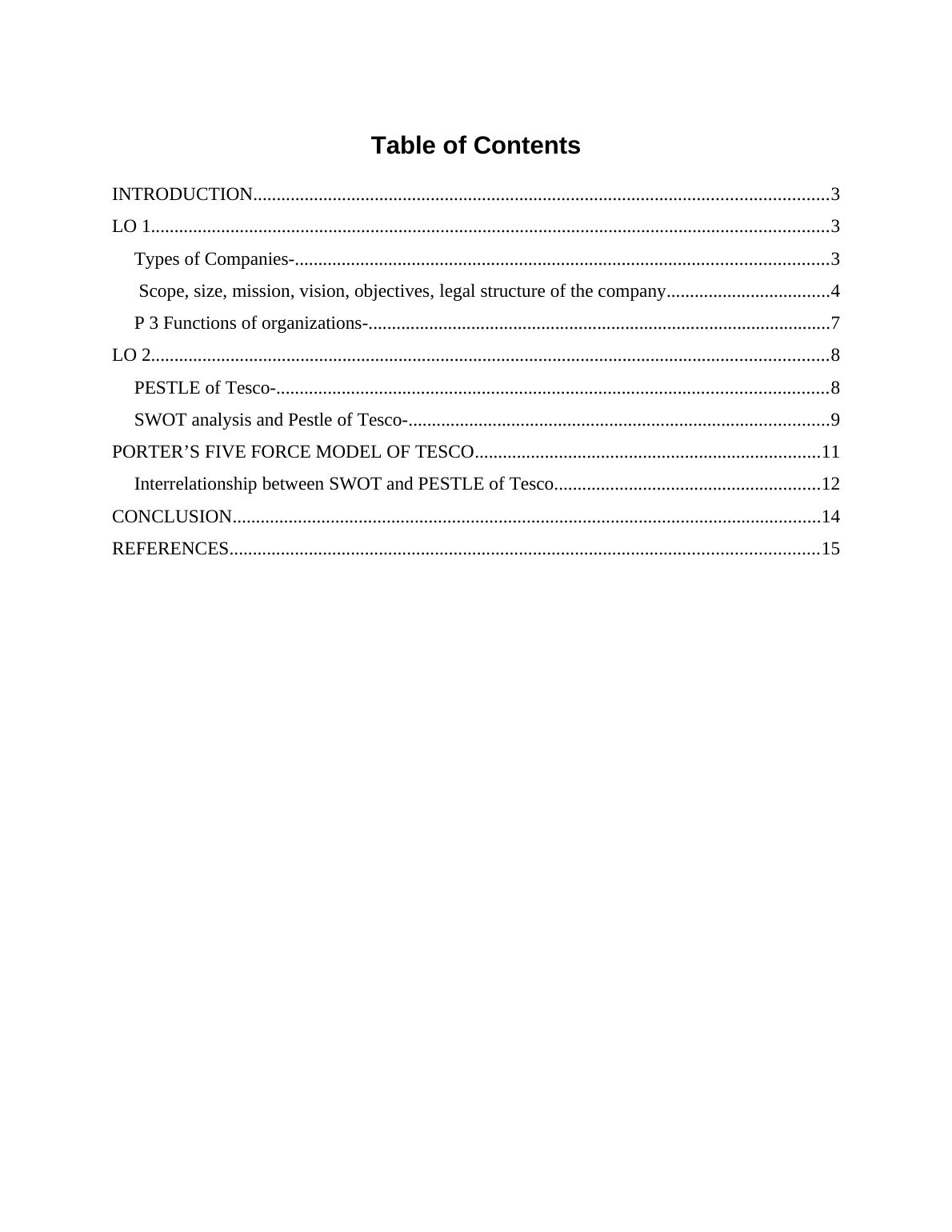 Types of Companies, Functions, and PESTLE Analysis of Tesco