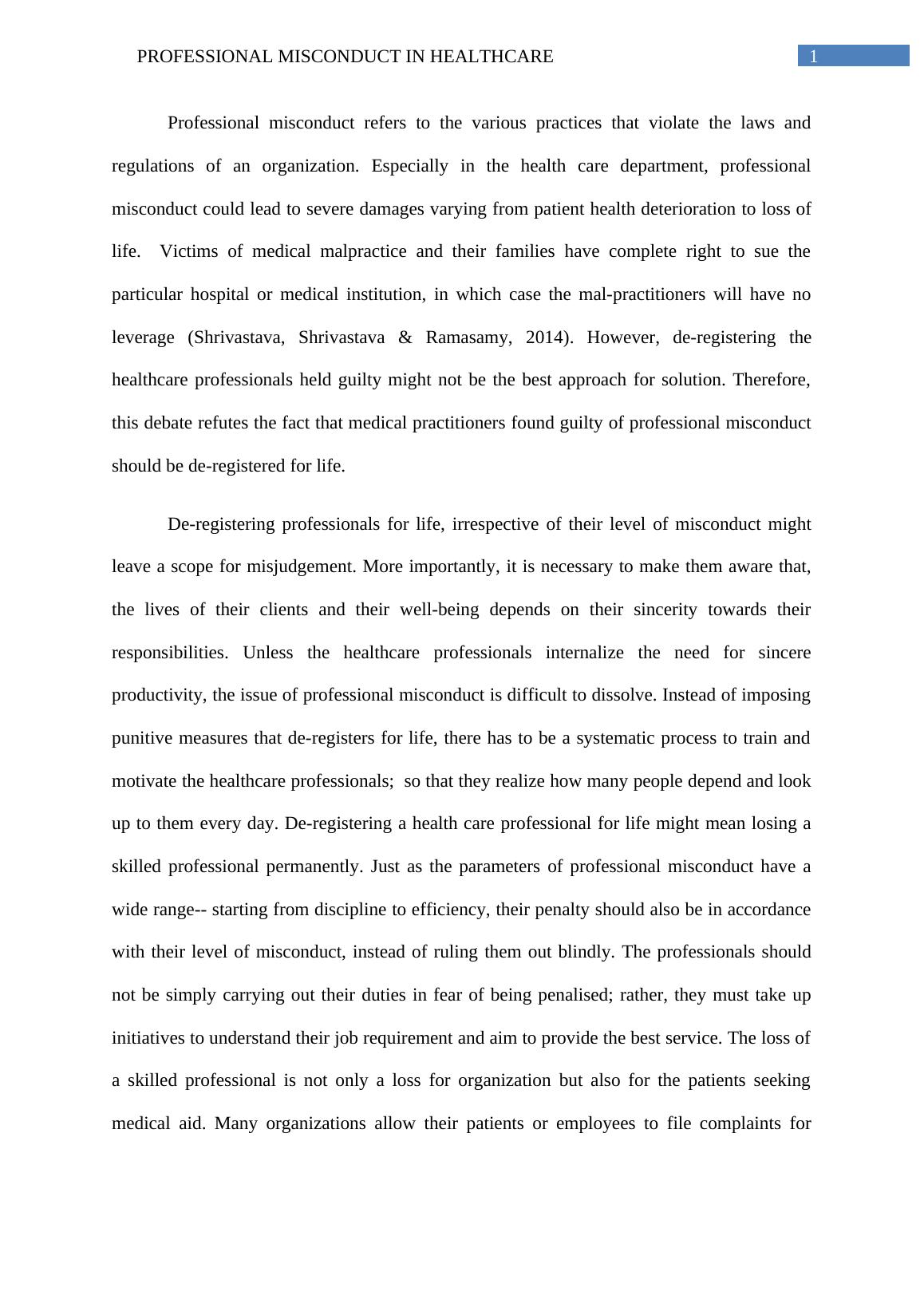 Professional Misconduct in Healthcare