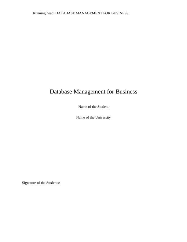 ISY1002  Database Management Business Assignment_1
