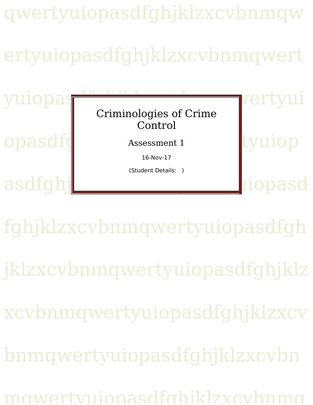 Criminologies of Crime Control Assessment_1